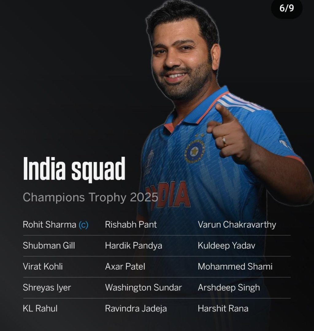 India Announces Squad for Champions Trophy 2025