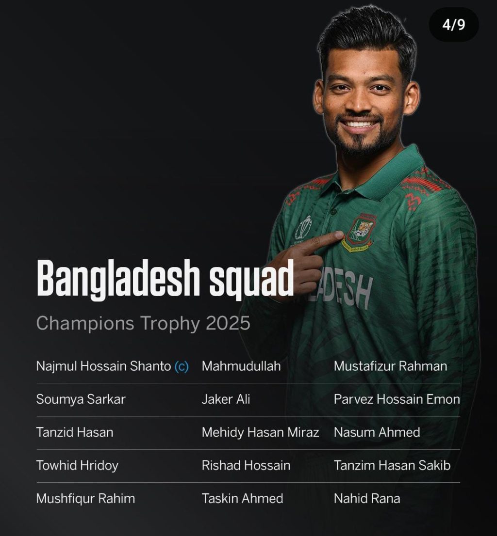 Bangladesh Announces Squad for Champions Trophy 2025