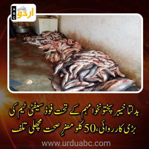 ہری پور: بدلتا خیبر پختونخوا مہم کے تحت فوڈ سیفٹی ٹیم کی بڑی کارروائی، 50 کلو مضرِ صحت مچھلی تلف، بھاری جرمانے عائد